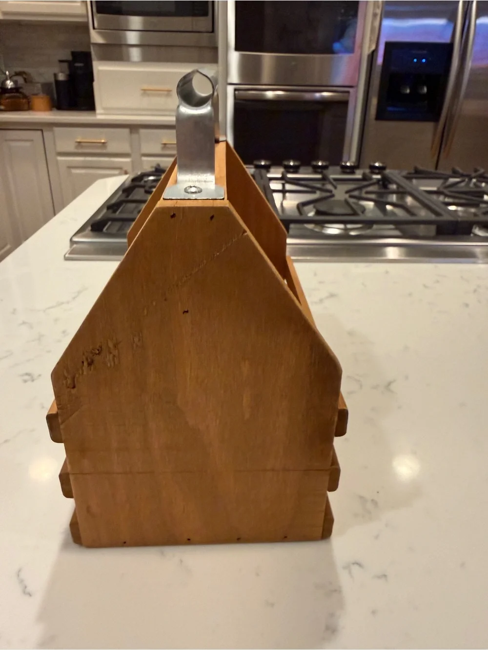 Rustic Wooden Beer Bottle Caddy Carrier w/ Metal Bottle Opener Handle